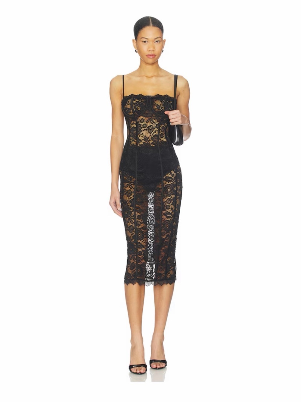 Revolve MORE TO COME Esme Corset Midi Dress. Black. Size: Large.